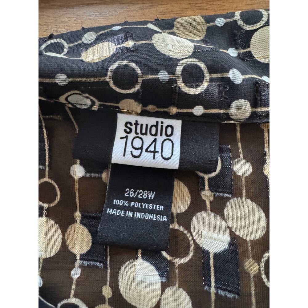 Studio 1940 Gold Black Sheer Open Front Blouse Size 26/28 Plus Size Black Blouse - Picture 3 of 9